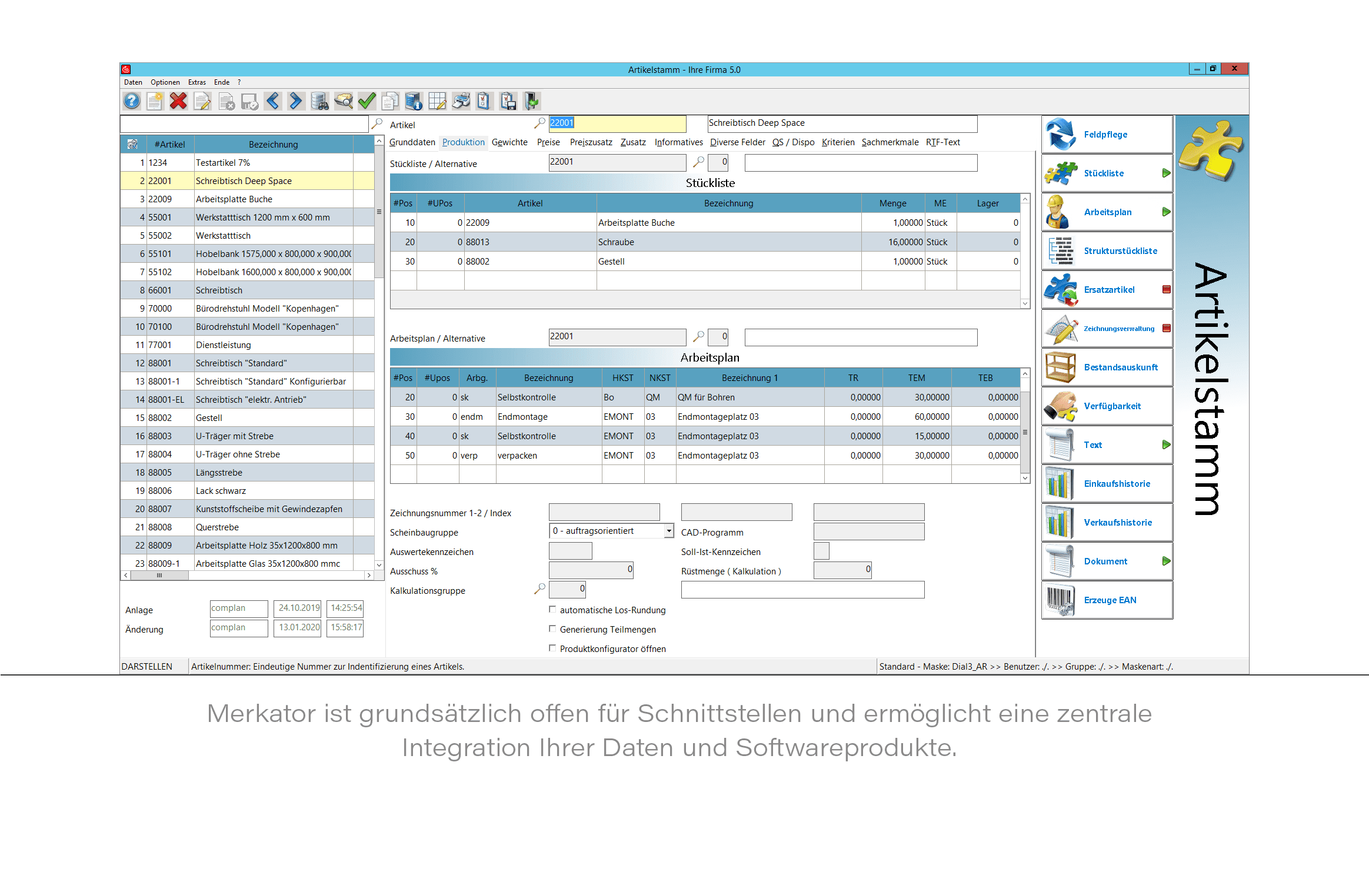 Artikelstamm mit Stückliste & Arbeitsplan